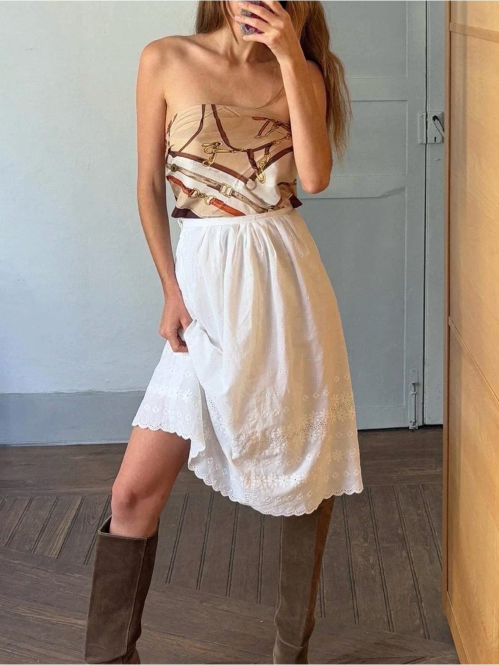 Vintage White Eyelet Midi Skirt - Women's Summer Skirt